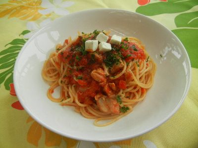 柔らかチキンのトマトソースパスタ