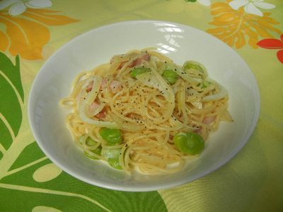 そら豆とベーコンのクリームパスタ