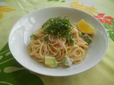 明太子とアボガドの柚子胡椒風味パスタ